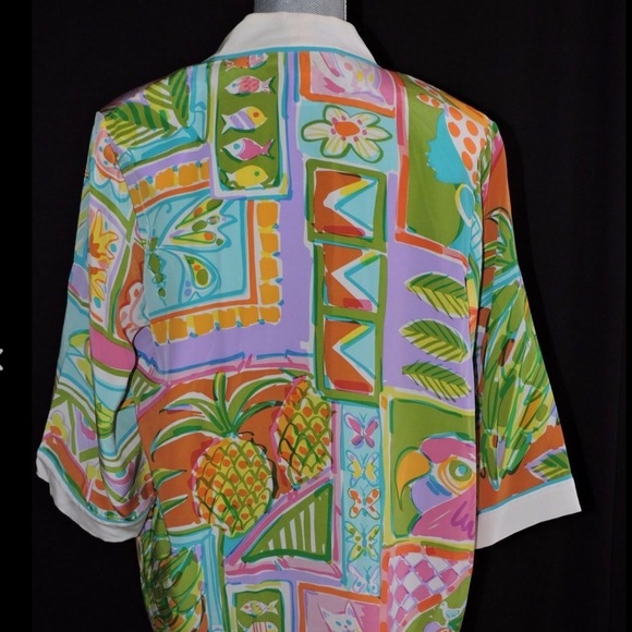 Bob Mackie Silk Shirt Open Front Blouse Small - Picture 9 of 13